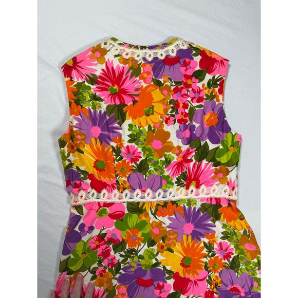 Evelyn Pearson Lounging Apparel Dress Floral Bright Lace Size S/M Vintage - Picture 9 of 13